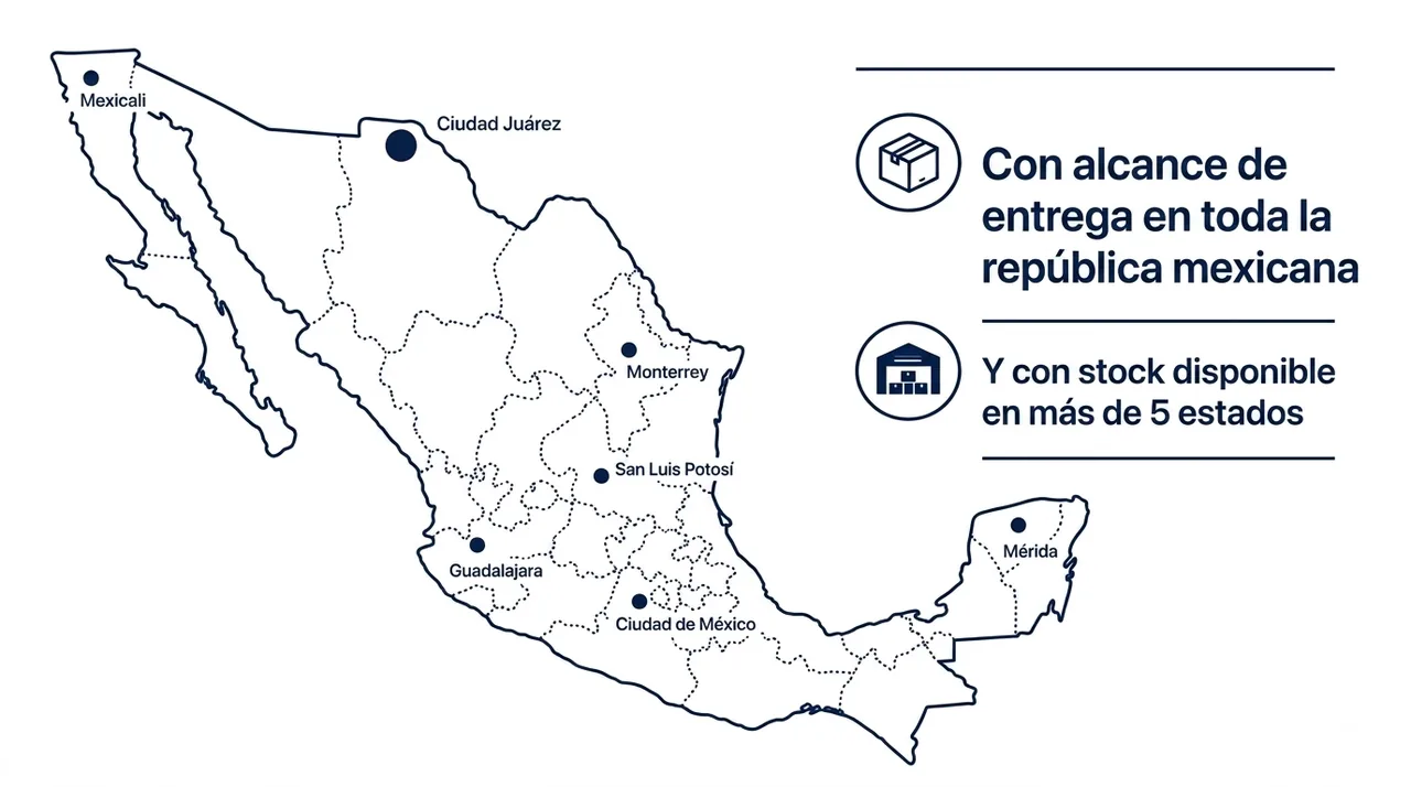 Mapa de la república mexicana con el alcance de entrega de Punta Norte y stock disponible en más de 5 estados